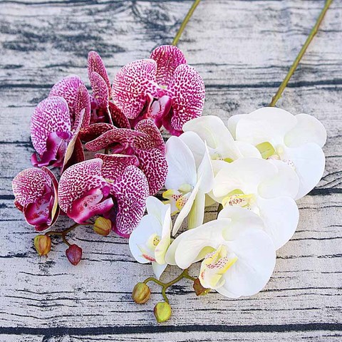 Jarrones de Orquídea de mariposa de plástico para decoración del hogar, flores decorativas para boda, regalos de Navidad, caja de flores artificiales, 1 paquete (6 cabezales) ► Foto 1/6