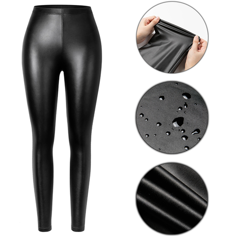 PU mallas de cuero sintético Sexy negro de las mujeres nueva moda elástico Fitness pantalones casuales Cálido impermeable Skinny Push Up ► Foto 1/6