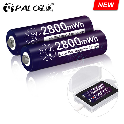 PALO aa de 1,5 v Li-ion batería aa batería recargable de ión-litio AA 1,5 V 2800mWh con funda cargadora de batería cargador usb AA de 1,5 V ► Foto 1/6