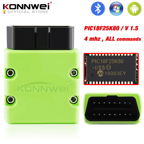 KONNWEI ELM327 V1.5 OBD2 escáner KW902 Bluetooth autoescáner PIC18f25k80 MINI ELM 327 OBDII KW902 lector de código para teléfono Android ► Foto 1/6