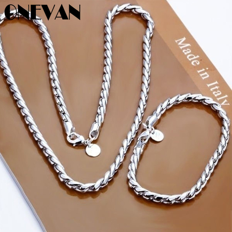 Conjunto de joyas de plata para hombre y mujer, Kit de collar y pulsera con cadena de cuerda giratoria, conjuntos de fiesta de novia Unisex, estilo Punk, joyería de boda ► Foto 1/6