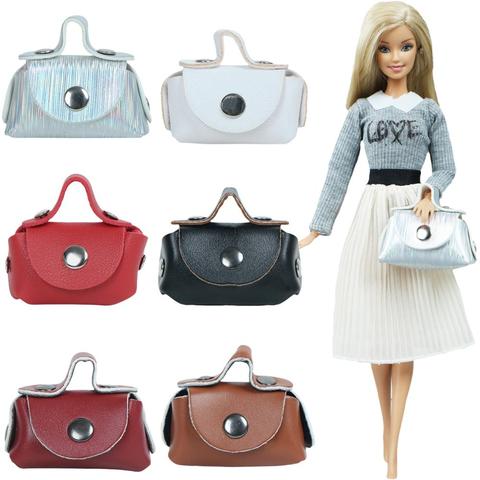 Bolso de cuero hecho a mano para muñeca Barbie, bolso de hombro de compras a la moda, accesorios para muñeca, juguetes para bebé, colores mezclados, 1/6, 1 Uds. ► Foto 1/6