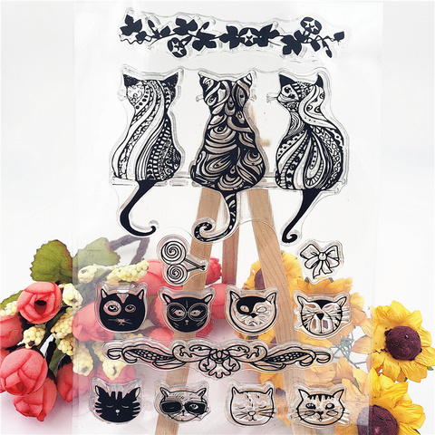 Sellos transparentes claros de animales para hacer álbumes de recortes, sello artesanal de silicona decorativo, para gatos ► Foto 1/5