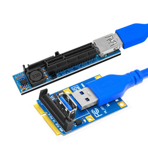 Adaptador de puerto de tarjeta elevadora Mini PCIE a PCI-E X4, Conector de tarjeta de gráficos de PC con Cable de extensión USB3.0 de 60CM, PCI Express Riser ► Foto 1/6