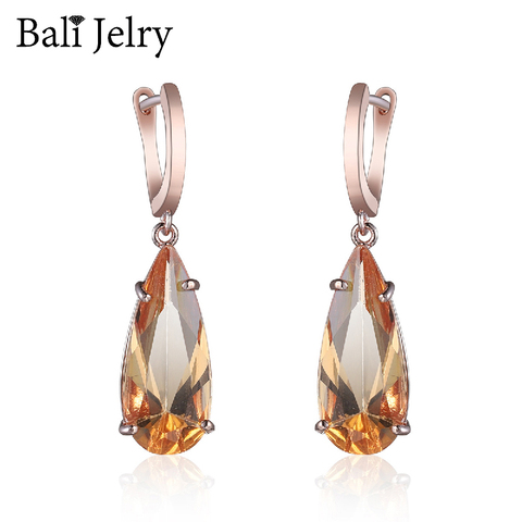 BaliJelry-pendientes de plata 925 con forma de gota de agua para mujer, joyería aros para mujer, GEMA de citrino, accesorios de compromiso para boda ► Foto 1/6