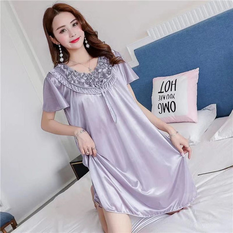 Las mujeres camisones Sexy Satén de seda suave ropa de talla grande S-XL encaje ropa de dormir de vestido de lencería Sexy bata Mini Homedress camisón ► Foto 1/6