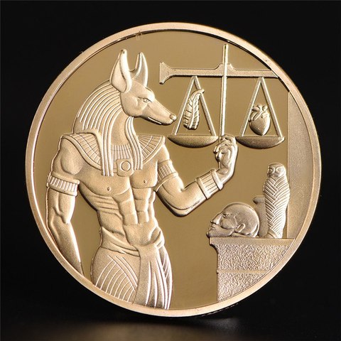 Protector de la muerte de Egipto chapado en oro, copia de monedas conmemorativas de Dios de la muerte egipcio, regalo de colección de monedas, Anubis, 1 ud. ► Foto 1/6