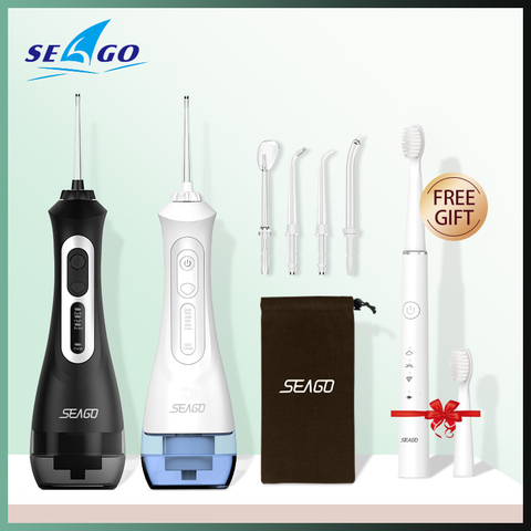 SEAGO-irrigador Oral portátil, dispositivo recargable por USB, IPX7, tanque de agua Dental con cepillo de dientes eléctrico, 200ML ► Foto 1/6