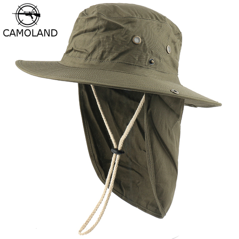 CAMOLAND-sombreros de sol con solapa y cuello para hombre y mujer, gorro de pesca con protección UV para exteriores, gorro de pescador, visera ancha, gorras para senderismo ► Foto 1/6