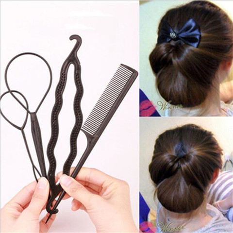 4 unids/set de plástico negro estilismo DIY herramientas tirar pinzas de pelo para mujer horquillas peine hacer moños en el pelo Dount giro accesorios para el cabello ► Foto 1/6