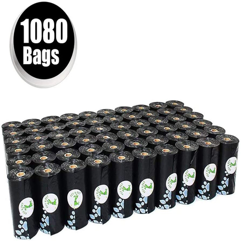 Bolsas para popó de perro, bolsas para desechos de perros grandes, color negro, sin perfume, 1080 rollos, 60 bolsas para caca ► Foto 1/6