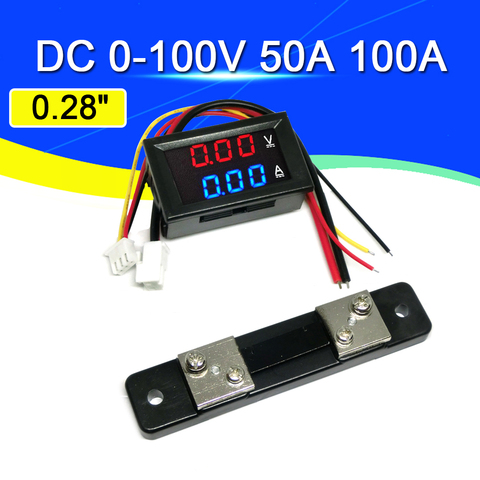 Mini Digital amperímetro del voltímetro de DC0-100V 50A 100A Panel Amp voltios medidor de corriente de voltaje probador Azul Rojo de doble LED pantalla Javino ► Foto 1/6