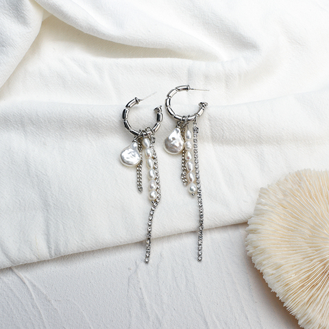 AENSOA-pendientes largos de borla redondos, Color plata, temperamento, perlas, joyería hecha a mano ► Foto 1/6