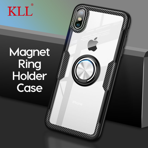 Funda magnética con soporte para anillo de dedo de coche, carcasa trasera a prueba de golpes para iPhone 11 Pro Max X Xs Max XR 7 6 6s 8 Plus ► Foto 1/6