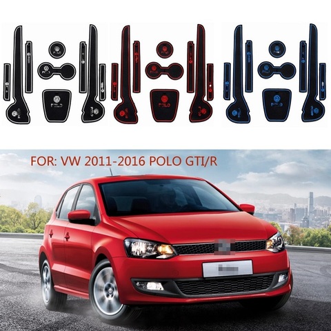 Alfombrilla para compartimento de puerta para Volkswagen Polo GTI 2011-2016 polvo de Montaña Rusa antideslizante esteras rojo azul blanco ► Foto 1/6