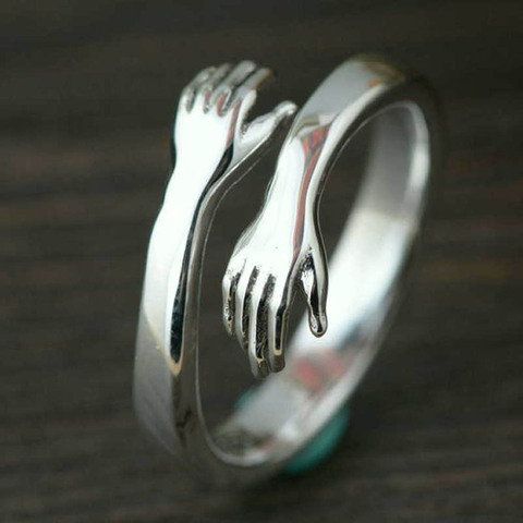 2022 las nuevas mujeres las niñas mano Rizeable anillo creativo amor abrazo de Color plata anillo de señora de la moda joya de anillo abierto regalos para los amantes ► Foto 1/5