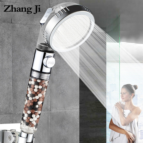 ZhangJi-Cabezal de ducha ajustable de alta presión, 3 modos, ahorro de agua, SPA, turmalina, filtro bolas, botón de interruptor, boquilla de pulverización ► Foto 1/6