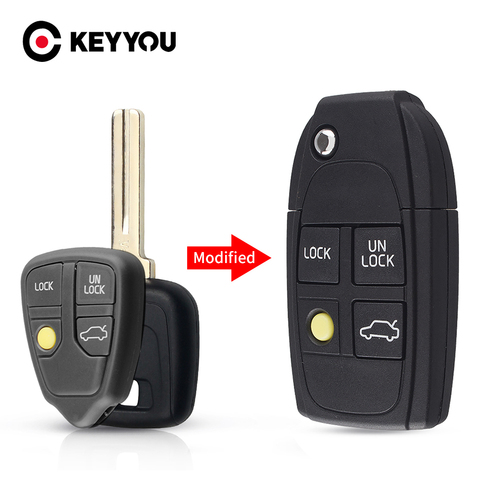 KEYYOU de control remoto coche Flip modificado clave Shell CASO DEL 4 botones para Volvo XC70 XC90 V40 V50 V70 V90 C30 C70 S40 S60 S70 S80 ► Foto 1/6