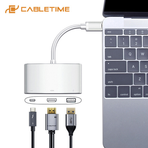 CABLETIME USB C 4K HDMI tipo C 3,1 a HDMI adaptador USB 3,0 USB-C Convertidor para Macbook Chromebook Pixel Lumia USB C C207 ► Foto 1/5