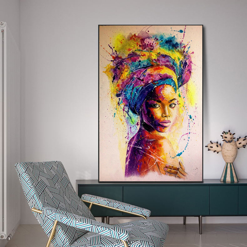 Pósteres e impresiones artísticos de grafiti para mujer, pintura en lienzo abstracta de chica africana para decoración de pared, imágenes artísticas, negro africano ► Foto 1/6