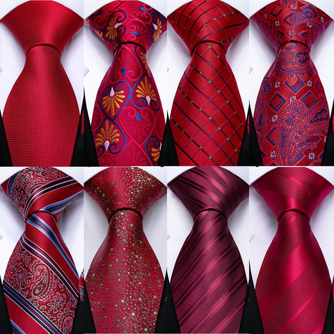 Corbata de boda roja a rayas para hombre, corbatas de Cachemira para negocios, DiBanGu, pañuelo, gemelos, conjunto de corbata, nuevo diseño ► Foto 1/6