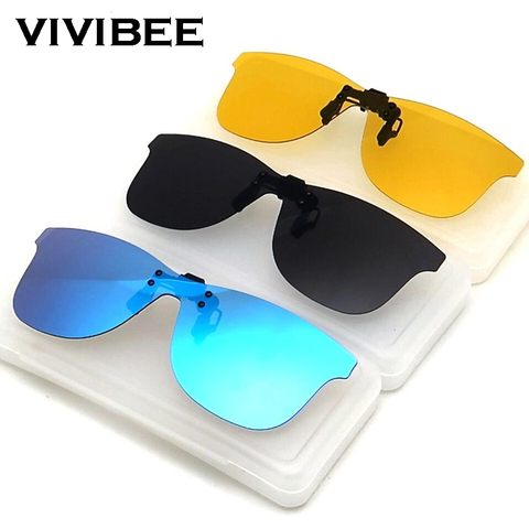 VIVIBEE-gafas de sol polarizadas con espejo cuadrado para hombre y mujer, lentes de conducción nocturna con Clip, amarillo, UV400, Clips de pesca para miopes ► Foto 1/6