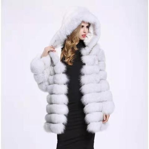 Foxfur-Chaleco de abrigo largo con bolsillo de piel de zorro auténtica, chaqueta cálida y gruesa de moda para mujer ► Foto 1/1