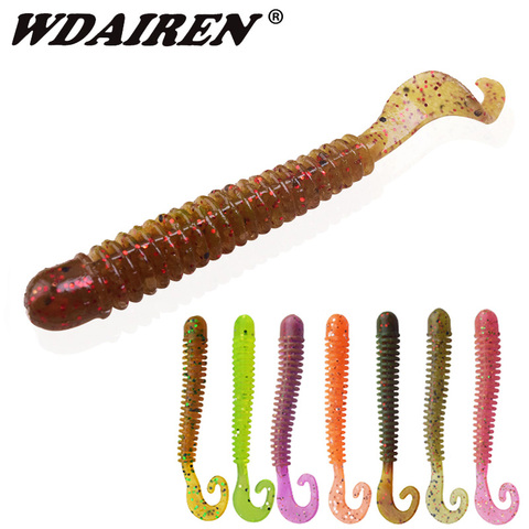 Anzuelo cebo suave Wobbler de gusanos, señuelos para pesca de camarón, sabor de silicona Artificial, cola en espiral, aparejos de señuelo, 60mm, 1,3g, 10 Uds. ► Foto 1/6