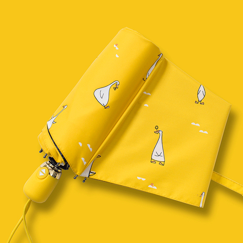 Nuevo diseño de dibujos animados pato Paraguas automático amarillo a prueba de viento paraguas con protección UV para mujeres chica soleado y lluvioso paraguas plegables ► Foto 1/5
