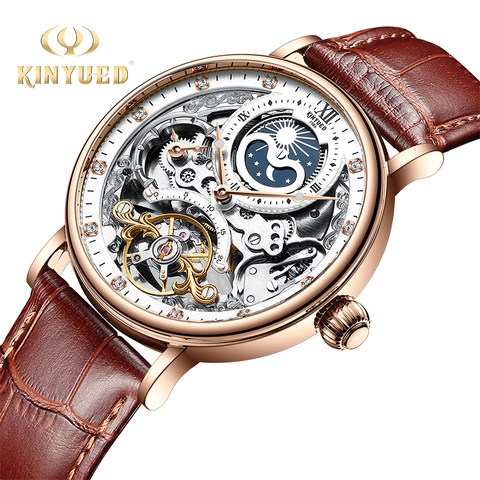 KINYUED-Reloj de pulsera para Hombre, accesorio masculino de pulsera con mecanismo automático de Tourbillon, complemento deportivo de estilo Casual con diseño de Luna para negocios ► Foto 1/6