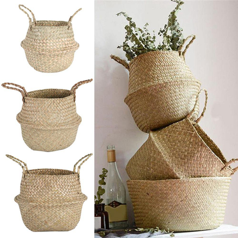 LuanQI-Cesta para almacenar hierbas marinas, Mimbre de trabajo, Cesta de Mimbre colgante para plantar flores, olla de lavandería, Cesta de Mimbre, decoración para el hogar y el jardín ► Foto 1/6