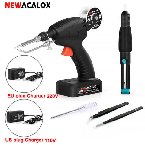 NEWACALOX UE/DC 12V 80W pistola para soldar Li-ion recargable sin soldadura de hierro Automático inactivo pistola de soldar herramienta ► Foto 1/6