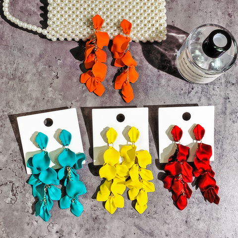 Pendientes largos con borla de flores y pétalos de acrílico para mujer, joyería de vacaciones en la playa, colores rojo, amarillo y azul ► Foto 1/6