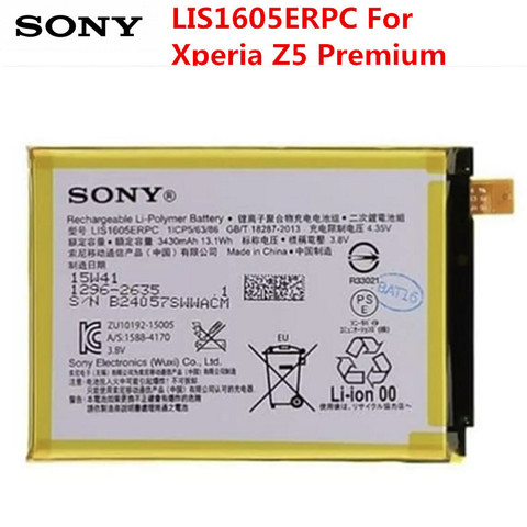 SONY-batería 100% Original LIS1605ERPC de 3430mAh para SONY Xperia Z5 Premium Z5P Dual E6853 E6883, batería de alta calidad para teléfono ► Foto 1/1