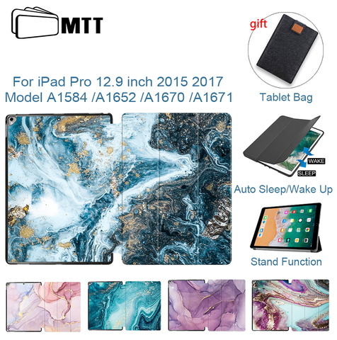 MTT-funda para iPad Pro de 12,9 pulgadas, 2015, 2017, mármol, de cuero PU, con tapa, inteligente, A1584, A1652, A1670, A1671 ► Foto 1/6