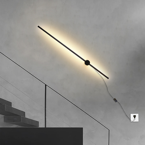 Lámparas LED de pared de tira minimalista largo, candelabro de sala de estar moderno para pared, dormitorio, lámpara de cabecera con enchufe ► Foto 1/6