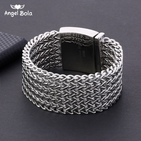 Pulsera de Buda de acero inoxidable para hombre, Brazalete de eslabones de 30mm x 22cm, color plata, 316L, cinco veces, con logotipo ► Foto 1/6