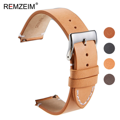 REMZEIM-Correa de reloj de cuero Calfskin, pulsera de reloj inteligente de 16mm, 18mm, 20mm, 22mm y 24mm, accesorios ► Foto 1/6