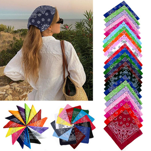 Pañuelo de estilo bohemio Vintage para hombre y mujer, pañuelo cuadrado, Bandana para la cabeza, mascarilla cruzada, pañuelos de turbante, pañuelo para el pelo ► Foto 1/6