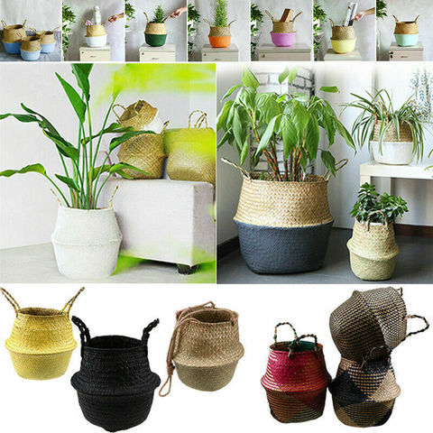 Cesta de almacenamiento WHISM Seagrass maceta cesta de ratán Natural planta olla juguetes soporte cesta de lavandería contenedor decoración del hogar ► Foto 1/6