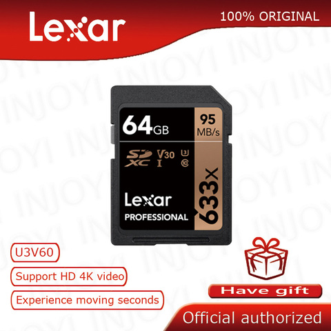 Lexar genuino 633x16G 64GB tarjeta SD 32GB 128GB tarjeta flash SDHC/SDXC U3 Clase 10 256GB tarjeta de memoria sd para DSLR cámara de vídeo HD ► Foto 1/6