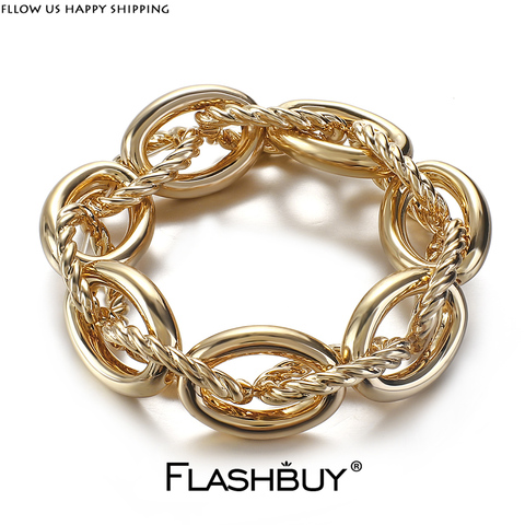 FLASHBUY-pulseras de cadena gruesa y gruesa para hombre y mujer, brazalete de Metal con estilo, regalo de joyería para pareja, Punk, 2022 ► Foto 1/6