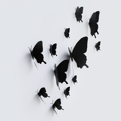 12 unids/set 3D negro Pteris mariposa etiqueta de la pared de sala de Casa mariposas decoraciones pegatinas magnéticas de la decoración de la boda ► Foto 1/6