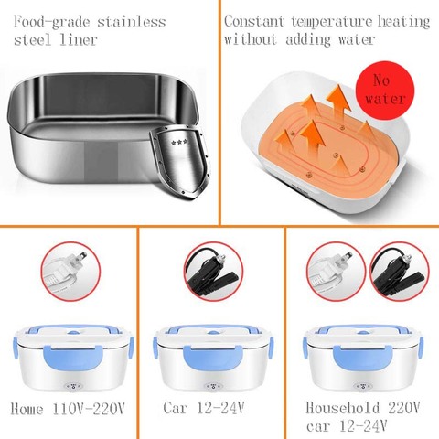 Caja de almuerzo de 12 + 110/220V, contenedor de comida, calentador eléctrico portátil de alimentos, calentador de alimentos, contenedor de arroz, juegos de vajilla para uso doméstico en coche ► Foto 1/6