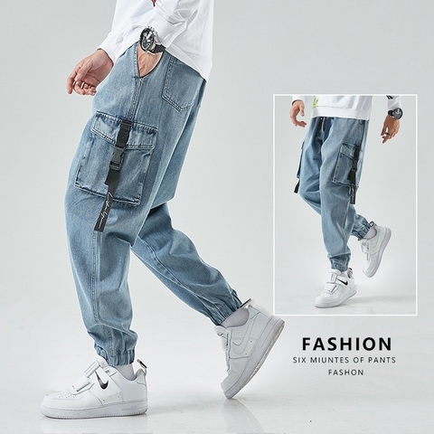 Pantalones vaqueros Cargo para hombre, ropa informal japonesa holgada, estilo Harajuku, Hip Hop ► Foto 1/6