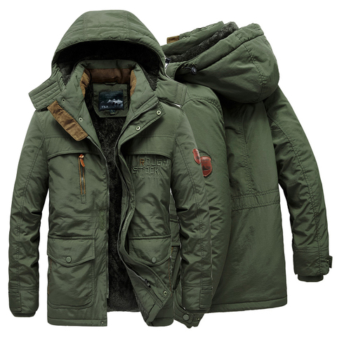 Parkas gruesas y cálidas para hombre, chaqueta militar de invierno con capucha de talla grande 5XL 6XL, forro de lana, Parka, prendas de vestir, abrigo largo de otoño ► Foto 1/6