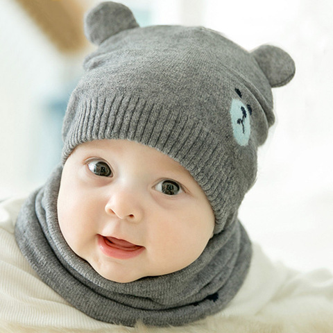 2 uds conjunto de gorro y bufanda para bebé oso gato gorro de invierno de punto cálido para bebé, gorra, sombrero para niño, gorras de chico y chica, gorro de ganchillo para niños o niñas, otoño ► Foto 1/6