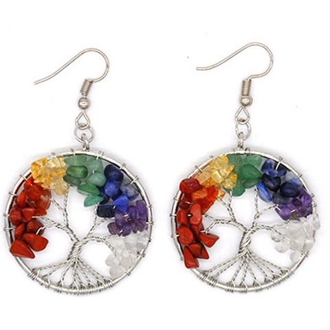 Pendientes con colgante de péndulo de árbol de la vida de piedra Natural de cuarzo de 7 chakras para mujer, aretes de cristal curativo, joyería de Reiki ► Foto 1/5