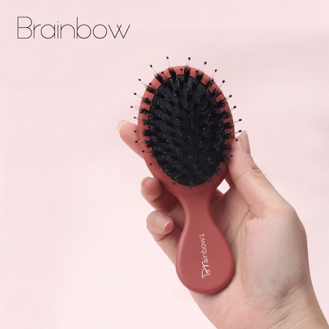 Brainbow-cepillo de pelo de cerdas, 5 colores, antiestático, Mango antideslizante, peine para el pelo, masajeador de cabeza para cuero cabelludo, peine bonito y pequeño, 1 ud. ► Foto 1/6