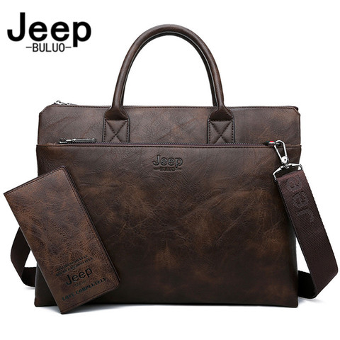 JEEP BULUO-maletines de alta calidad para hombre, bolso de viaje de negocios para ordenador portátil de 14 pulgadas, bolsos de hombro de cuero para oficina ► Foto 1/6